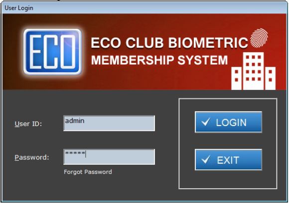 ECO Club Membership System Login Screen
