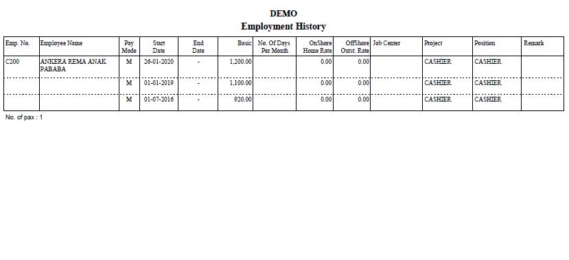 Employement History Report