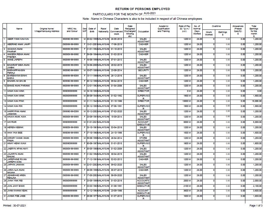 Return of Persons Employed