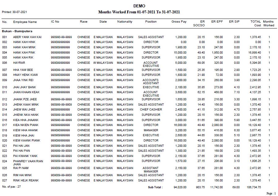 Months Worked Report