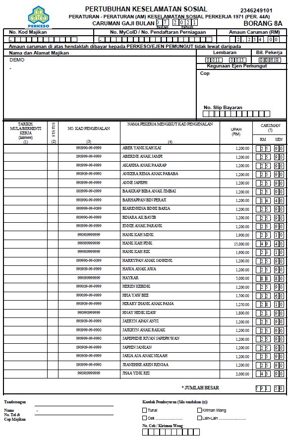 Monthly Socso Return