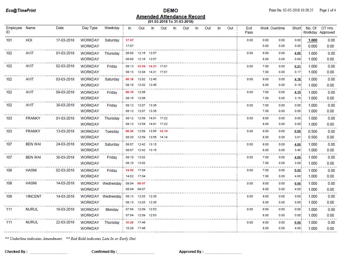 Amended Attendance Record