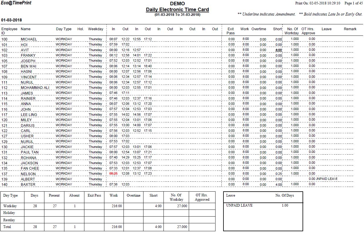 Daily Electronic Time Card