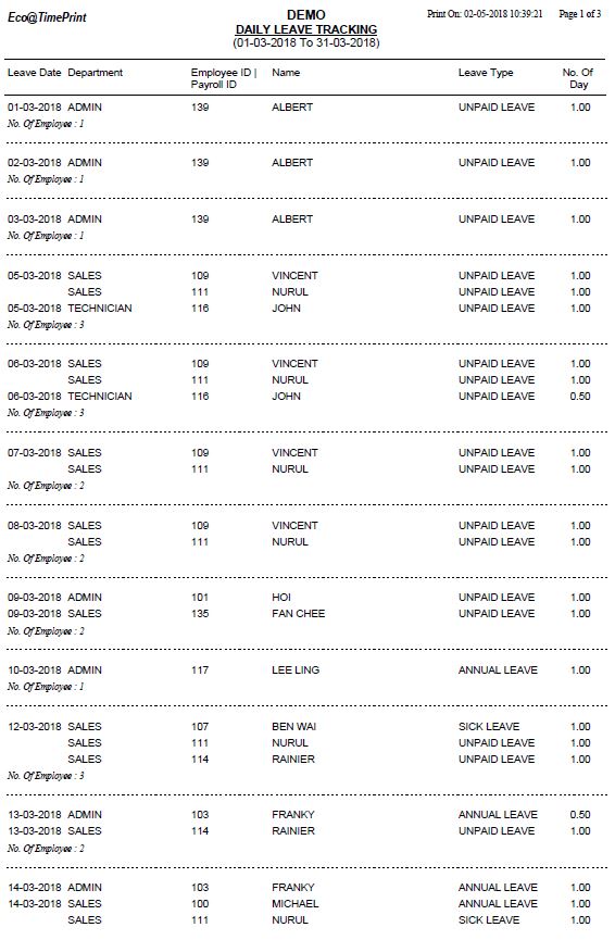 Daily Leave Tracking