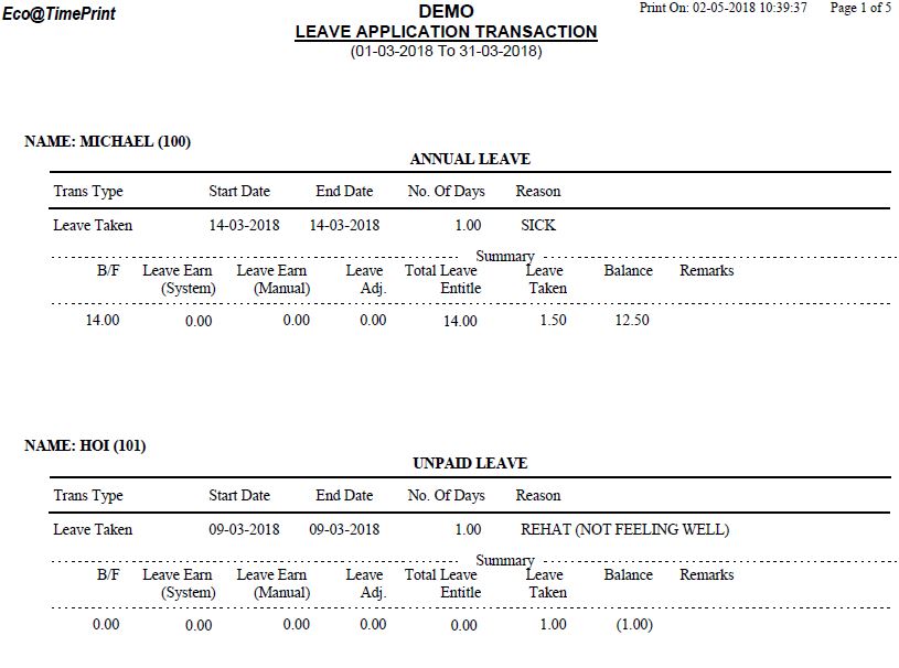 Leave Monitoring Application Transaction