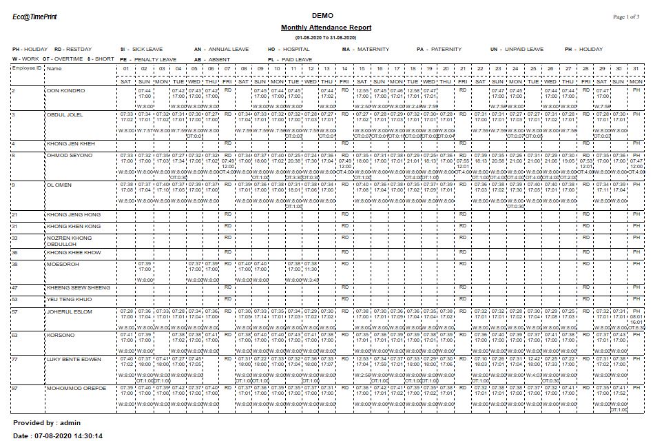 Monthly Attendance Report